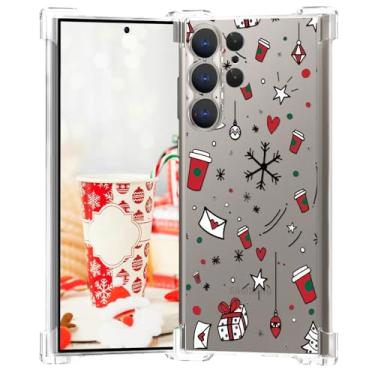 Imagem de XIMIZU Capa de telefone de Natal para Samsung Galaxy S24 Ultra, capa protetora de TPU macio cristalino antiarranhões antiqueda à prova de choque/coração de amor feliz ano novo projetada para Samsung