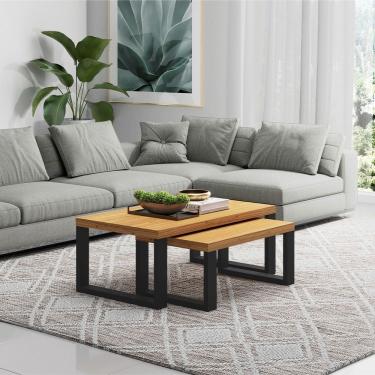 Imagem de Conjunto de Mesas de Centro F40 Estilo Industrial em MDF Freijó Preto Fosco Dalla Costa