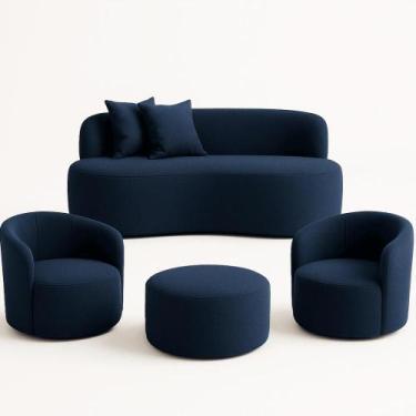 Imagem de Conjunto 02 Poltronas + Sofá e Puff Curvo Orgânico Nature Gaia Boucle 