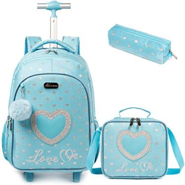 Imagem de Egchescebo Mochila escolar infantil com rodinhas para meninas e crianças com rodas, Azul 23-3-6, 17", Mochilas de viagem