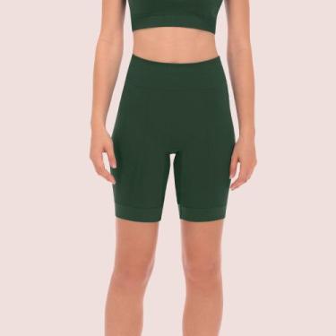 Imagem de Bermuda Fitness Plié Feminina Sem Costura Canelada, Verde, GG
