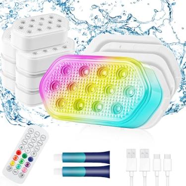 Imagem de QOLNBY Luzes de piscina, luzes LED submersíveis recarregáveis, luzes de piscina para piscina subterrânea, luzes IP68 à prova d'água, 16 cores, modo de perseguição, luz subaquática com controle remoto