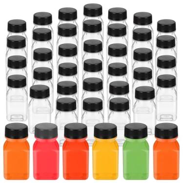Imagem de mekueeex 48 peças de plástico a granel com tampas, garrafas pequenas reutilizáveis de 118 ml, garrafas vazias transparentes, recipientes de bebidas, mini garrafas de geladeira para sucos, vitaminas