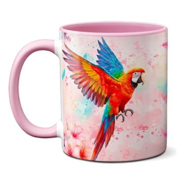 Imagem de Caneca Arara Azul Em Aquarela Xícara Criativa Fauna Brasil (Rosa)