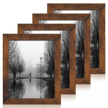 Imagem de iRahmen Conjunto de 4 porta-retratos de 21 x 28 cm, moldura rústica de vidro real de alta definição, molduras para fotos 21 x 27 cm, documentos de diploma para pendurar na parede e na mesa