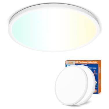 Imagem de Allsmartlife Luz de teto LED embutida 2 unidades, 45.7 cm 36W 4650lm luz de teto LED regulável, 3000K/4000K/6500K, luminária LED redonda para lavanderia, corredor
