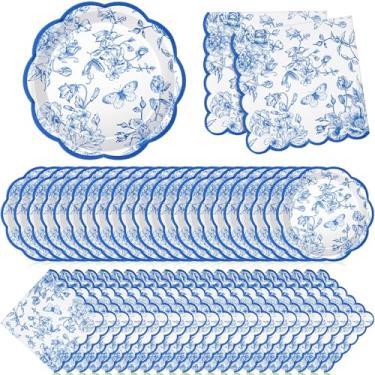 Imagem de Willinglong 120 peças de pratos e guardanapos de papel floral, guardanapo descartável, 2 camadas, pratos de papel recortado, conjuntos de louça para casamento, chá de bebê, decorações de festa de