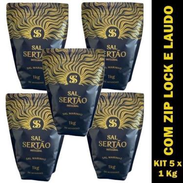 Imagem de Kit com 5 x Sal Marinho Integral de Mossoró 1 Kg Sal Sertão Premium Zi
