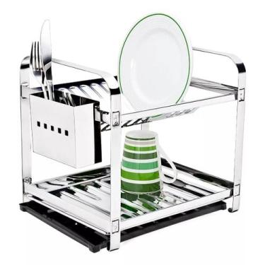 Imagem de Escorredor Louças 12 Pratos Porta Talher Inox E Bandeja - Mak-inox