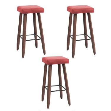 Imagem de Kit 3 Banquetas Altas Quadradas Pés Madeira Modelo Paris - JOTABE, ros