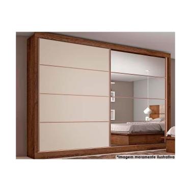 Imagem de Guarda Roupa Casal 2 Portas de Correr (1 c/ Espelho) e 6 Gavetas Sevilha Flex Brauna/Brauna ou Off White - Europa