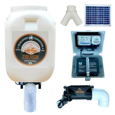 Imagem de Alimentador Automático com Reservatório de Ração de 50 Litros e Divisor Y, com Kit Solar IP65, Ideal para Cachorro Cavalo Bovino Ovelha Porco Galinha Pato Peixe