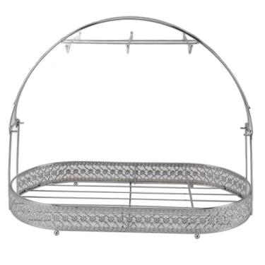 Imagem de TOPINCN Suporte do Suporte da Caneca, Rack de Secagem de Armazenamento de Escorrinhas, Copo de café de Ferro Com 6 Ganchos e Cesta de Fundo, para Balcão de Cozinha Mesa de Mesa de (Prata)