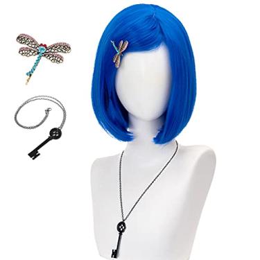 Imagem de FALAMKA Peruca Coraline Azul Claro com Franja para Mulheres Peruca Curta Bob Cosplay Fantasia Halloween (Azul Claro Adulto)