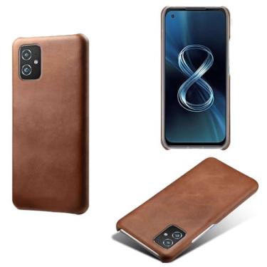 Imagem de Capa para Asus ZenFone 8 ZS590Ks,Proteção contra quedas,Casca de volta de cor sólida simples,Design de couro de imitação de plástico-Brown