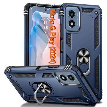 Imagem de Capa para Motorola Moto G-Play-2024 com 2 peças de protetor de tela HD, capa resistente para celular para smartphone com anel magnético [ ] Capa para Moto GPlay 2024, azul