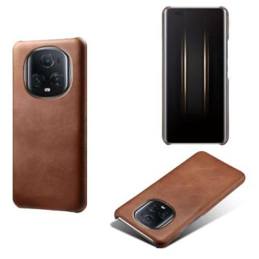Imagem de Capa para Honor Magic 5 Ultimate,Proteção contra quedas,Casca de volta de cor sólida simples,Design de couro de imitação de plástico-Brown