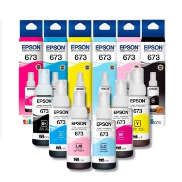 Imagem de Kit 6 Cores Tinta Epson 673 T673 Original Para Impressora Ecotank L800 L805 L810 L850 L1800 6x70ml