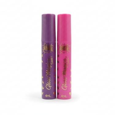 Imagem de 2 Gloss Labial Mágico Rosa e Roxo 3 em 1, Efeito pH, Multifuncional para Lábios, Bochechas e Pálpebras, 4mL cada