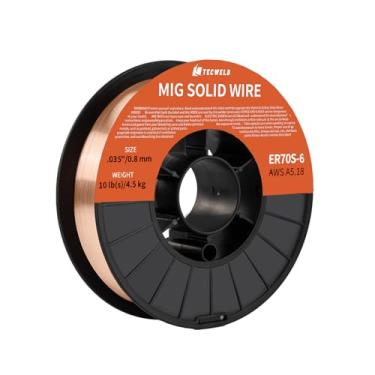 Imagem de TECWELD Carretel de fio de solda MIG sólido ER70S-6 0,35 polegadas 4,5 kg - fio blindado a gás de aço carbono baixo respingo com carretel ABS de alta capacidade de alimentação para soldagem em todas