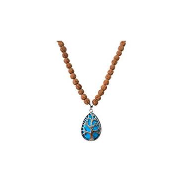 Imagem de Colar de ioga e meditação mala 108 rudraksha com pedante de pedra preciosa brilhante da árvore da vida. Colar de cura de 7 chacras para bem-estar e paz de espírito. Conta do Himalaia de 8 mm feita à