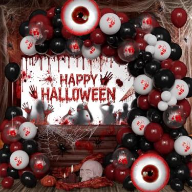 Imagem de Scary Halloween Party Decorations - Red Black Spooky Halloween Balloon Arch Kit With Bloody Happy Hallo ween Banner, Eye Balloons For Horror Hallowee-n Party Decorations