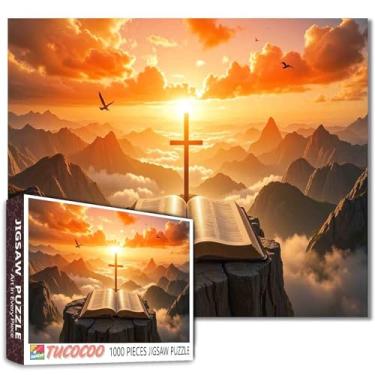 Imagem de 1000 Piece Jigsaw Puzzles for Adults Christ Cross Jigsaw Sunset Scenery Puzzle 1000 Pieces Puzzles for Game Night Christianity Holy Bible Wall Decor DIY Craft 27 x 20 Inches Puzzle