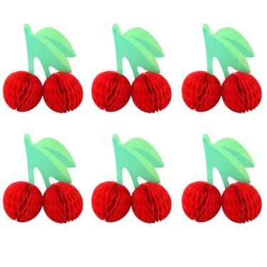 Imagem de 6 Peças Centro de Mesa de Cereja, Decoração Festa Aniversário Cereja Favo Mel Frutas Pendurado Criativo Lanterna Papel Frutas para Teto Chá Bebê Decoração Mesa (Vermelho)