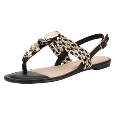 Imagem de Sandalia Faminina Rasteira Trançada com Pedrarias Dakota