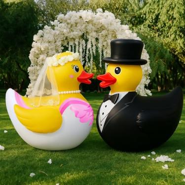Imagem de Hungdao 2 peças boias infláveis de 1,2 m de pato de casamento para piscina, grande, noivo, pato de borracha, para casamento, despedida de solteira, presentes de noivado (não inclui guirlanda e bomba