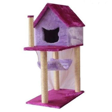 Imagem de Arranhador Para Gatos Casa Com Rede - Roxo Com Lilás