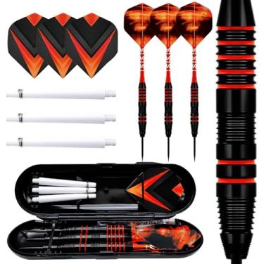 Imagem de Kit de 3 peças de dardos de ponta de aço - dardos profissionais de 22 gramas para jogadores de todos os níveis, com eixos de alumínio e barril de ferro e 3 peças de substituição de eixos de plástico