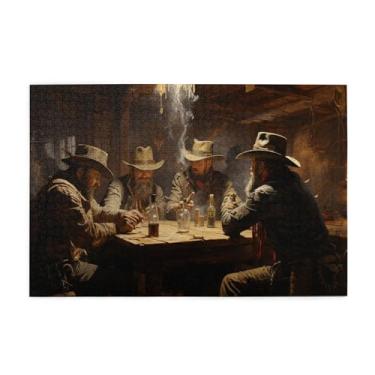 Imagem de MA6GE8DE Wild West - Quebra-cabeças de caubói de taberna, 1000 peças, exercício cerebral desafiador, aproveite o processo de resolução de quebra-cabeças, quebra-cabeça de madeira requintado cowboy