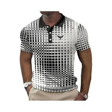 Imagem de Camisa Polo Masculina Com Estampa Gráfica, Manga Curta, Botão Frontal,