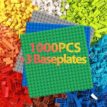 Imagem de Carlerait Conjunto de blocos de montar 1000 peças de tijolos de construção, blocos de construção clássicos a granel com 3 unidades de placas de base de pinos de 20 x 20, compatível com todas as