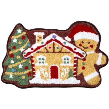 Imagem de Tapete de banheiro para casa de pão de gengibre de Natal 50 x 81 cm, tapete de banheiro macio e absorvente de inverno com tufos de árvore de Natal antiderrapante, lavável, tapete para decoração de