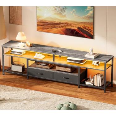 Imagem de Huuger Suporte de TV para TV de 75 80 polegadas, centro de entretenimento com tomadas elétricas e luzes LED, console de TV de 70,9 polegadas para sala de estar, console de mídia com gavetas e