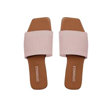 Imagem de OYOANGLE Sandálias femininas de dedo aberto quadradas de faixa única de verão sem cadarço, Rosa empoeirado, 36