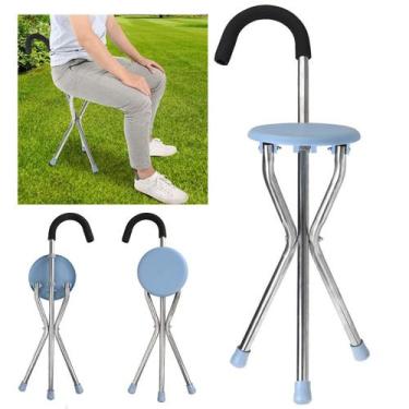 Imagem de Bengala Banco Cadeira Ortopedica Banqueta 2 Em 1 Suporte Dobravel Idos