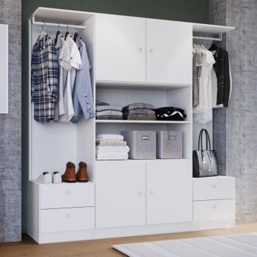 Imagem de Guarda Roupa Armário Roupeiro Closet Casal Grande 4 Portas 4 Gavetas Cabideiro Quarto Branco