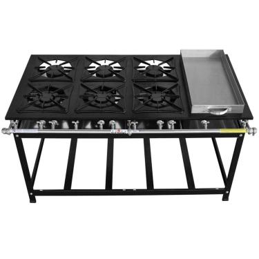 Imagem de Fogão Super 40 Kenok 6 Bocas 3 Simples com Banho Maria Baixa Pressão FBSU6B.158