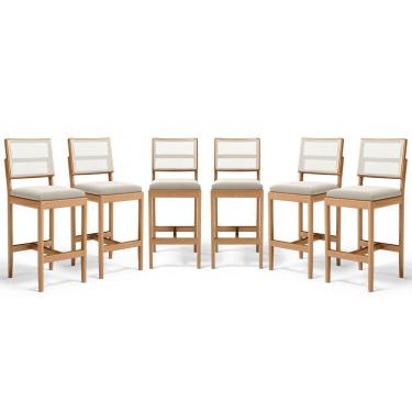 Imagem de Kit Com 6 Banquetas Milena Madeira Maciça Assento Estofado Encosto De Tela Sintética Veludo Bege 102