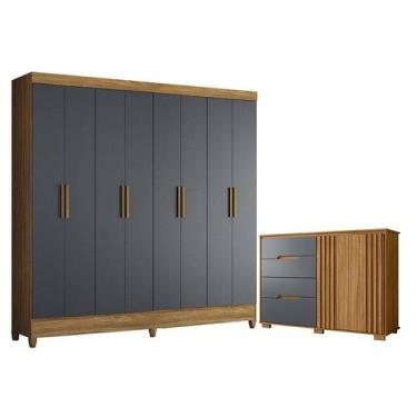 Imagem de Guarda Roupa Casal Marajó e Cômoda Texas Freijó Cinza  Moval