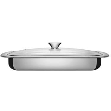 Imagem de Tramontina 61315434 Assadeira Aço Inox com Tampa de Vidro, Prata, 430 X 283 mm