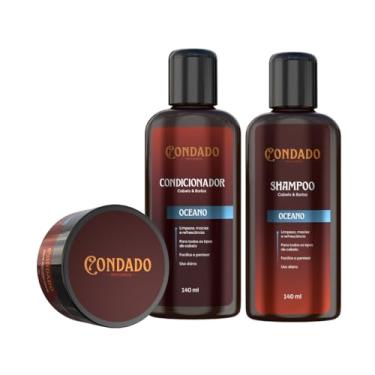 Imagem de Kit Shampoo Condicionador Creme Cera modelador Hidratação Limpeza Masculino Cabelo Barba Condado (Oceano (Refrescante))