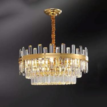 Imagem de Lustre de cristal Sala de jantar Ouro Moderno Redondo Luminária Regulável Grande Luz Pendente Nórdica Luxo Foyer Teto Pendurado Lâmpada para Sala de estar Quarto Cozinha Entrada Banheiro 60c