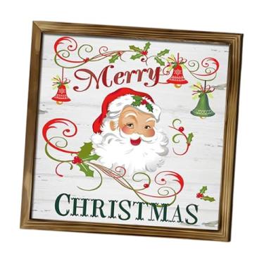 Imagem de WeiLaiKeQi Moldura de madeira para fotos de Natal com desenho animado, enfeite de decoração sazonal, mesa, decoração de parede para hotel, fazenda, presente de