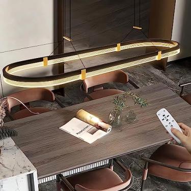Imagem de Luminária pendente moderna para mesa de jantar, luminária LED oval com controle remoto, luminária pendente preta, lustre suspenso com altura ajustável para sala de jantar, sala de estar, esc