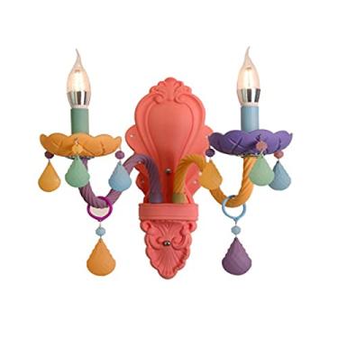 Imagem de Lustre de cristal LED Lustre europeu Vela Lustre Restaurante Quarto Infantil Luz American Girl Princesa Makaron Luminária Pendente (Tamanho: 2 cabeças luminária de parede) (Tamanho: