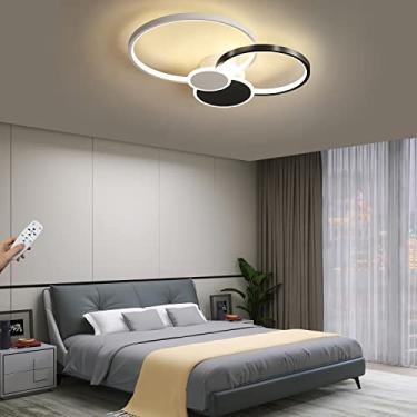 Imagem de Lâmpada de teto LED Regulável em anel preto com controle remoto Lâmpada moderna para sala de estar Lustre interno para sala de estar, quarto, cozinha, corredor, varanda, sala de jantar 58 cm